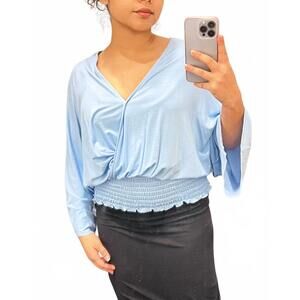 NEW ALYSSA THOMAS smock bottom v neck top in baby blue